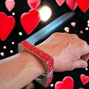 VIntage SQUARE RUBY RED Crystals Bracelet Mid Modern Stylish HINGED BANGLE Cuff